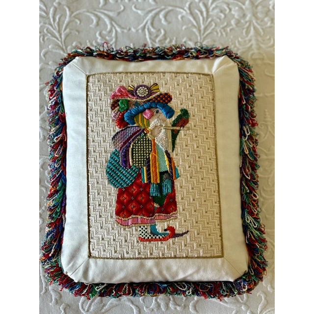 1999 Whimsical Handmade Folk Art Pillow For Sale - Image 12 of 15