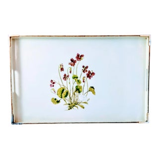 Lacquerware Purple Floral Violets Tray For Sale