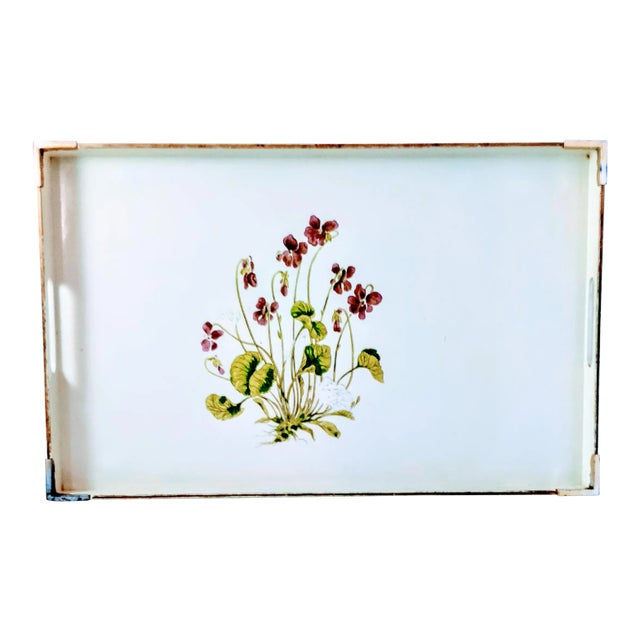 Lacquerware Purple Floral Violets Tray For Sale