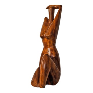 Mid Century Sculpture Wooden Figure For Sale
