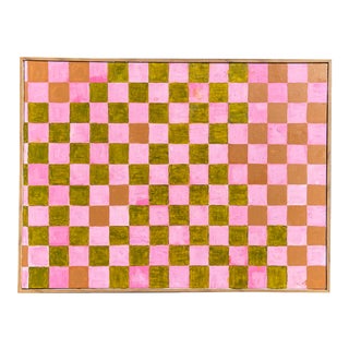 Pink and Green Checkered Painting by Virginia Chamlee, Framed For Sale