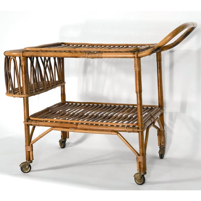 Mid-Century Modern Vintage Bamboo Bar Trolley, Italy, 1950s For Sale - Image 3 of 7