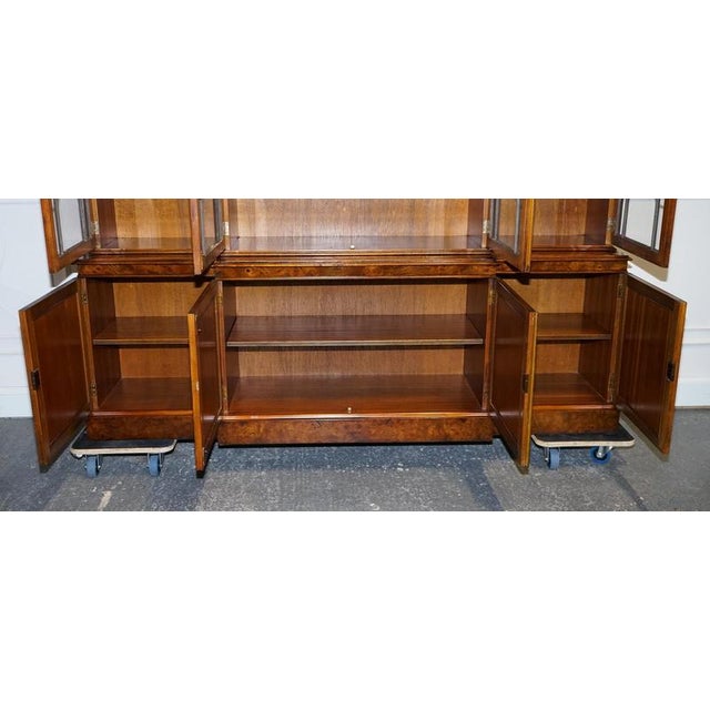 Large Georgian Burr Walnut Breakfront Display Cabinet For Sale - Image 16 of 18