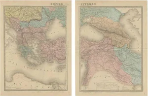 Large Antique Empire Maps of Europe and Asia by Aeg, 1868, Set of 2