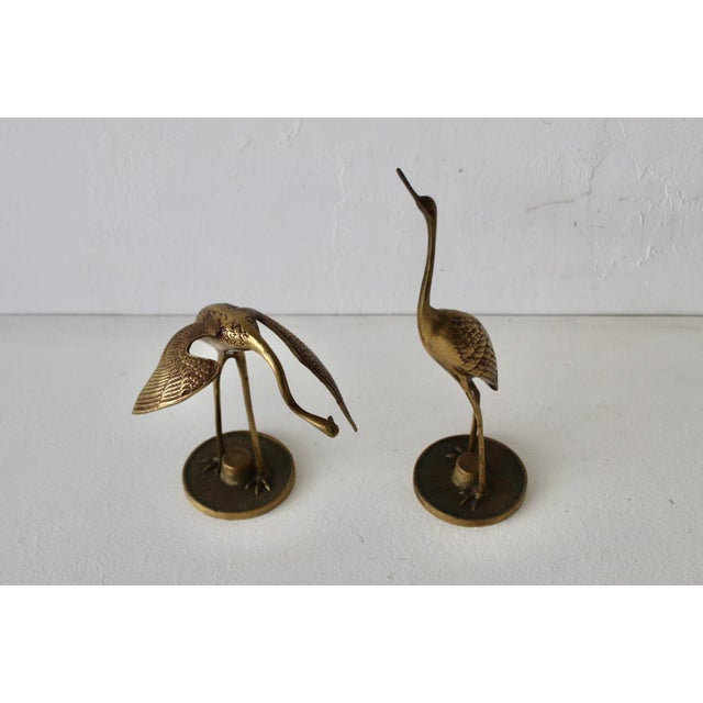 Vintage Mid-Century Mantle Size Sculptural Brass Cranes Herons Water Fowl-a Pair For Sale - Image 4 of 14