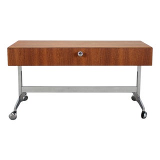 Danish Teak Rolling Media Cabinet Console Table, 1970s For Sale