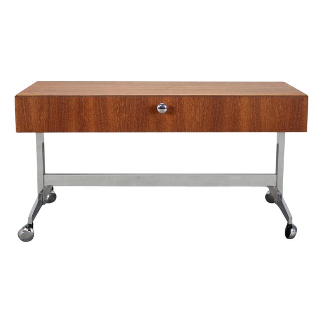 Danish Teak Rolling Media Cabinet Console Table, 1970s For Sale