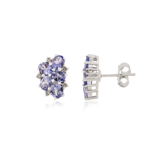 Not Yet Made - Made To Order Natural Tanzanite & Diamond Classic Cluster Stud Earrings in Sterling Silver- A Pair For Sale - Image 5 of 14