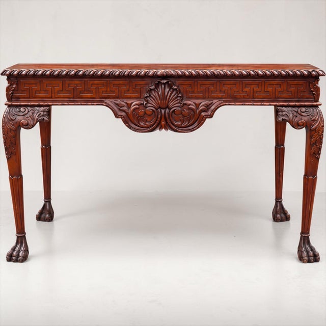 Wood English Georgian Style Mahogany Console Table - Greek Key Frieze Paw Feet For Sale - Image 7 of 10