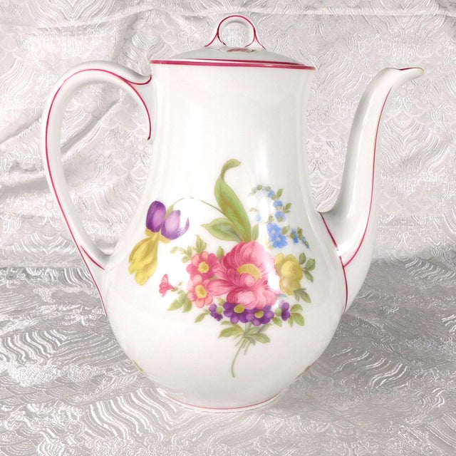 1980s Hutschenreuther Coffee Pot With Floral Design and Pink Trim For Sale - Image 4 of 9