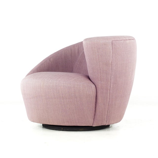 Vladimir Kagan Style Mid Century Nautilus Purple Swivel Lounge Chairs - Pair For Sale In Chicago - Image 6 of 12