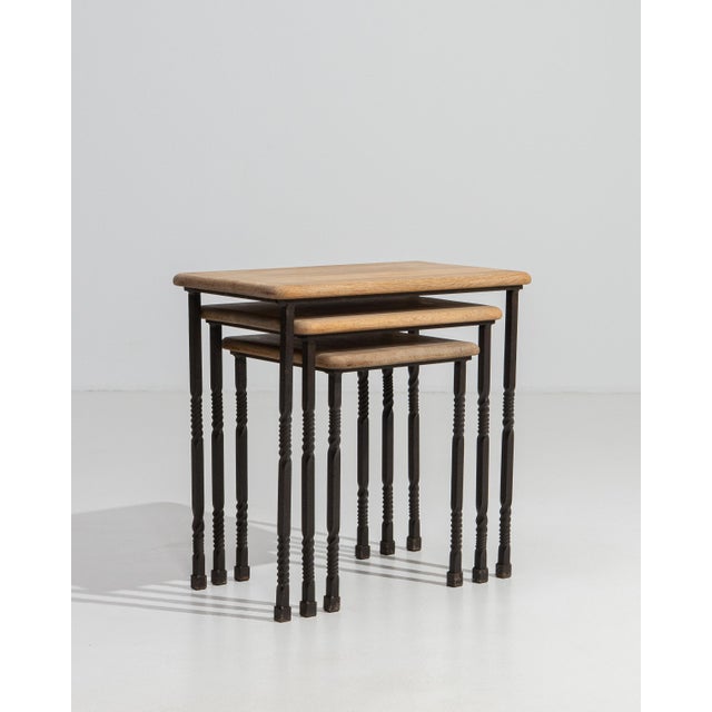 1970s Set Of Three Cast Iron Nesting Tables With Wooden Tops For Sale - Image 13 of 13