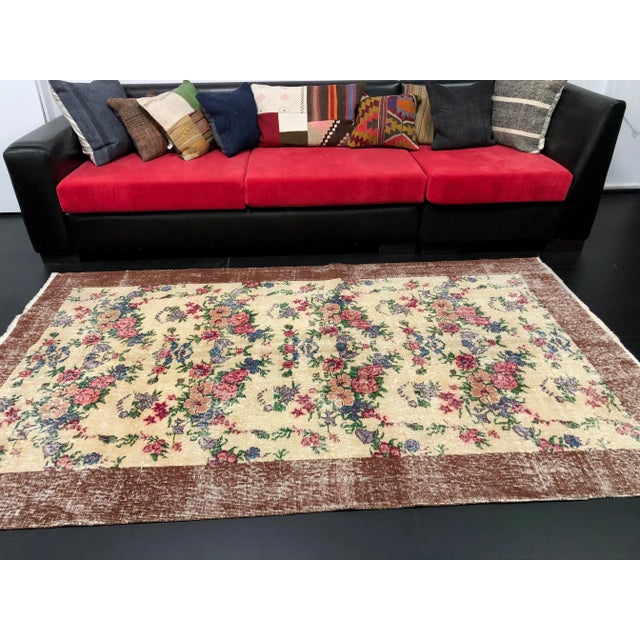 Textile Vintage Floral Turkish Handmade Multicolor Rug For Sale - Image 7 of 11