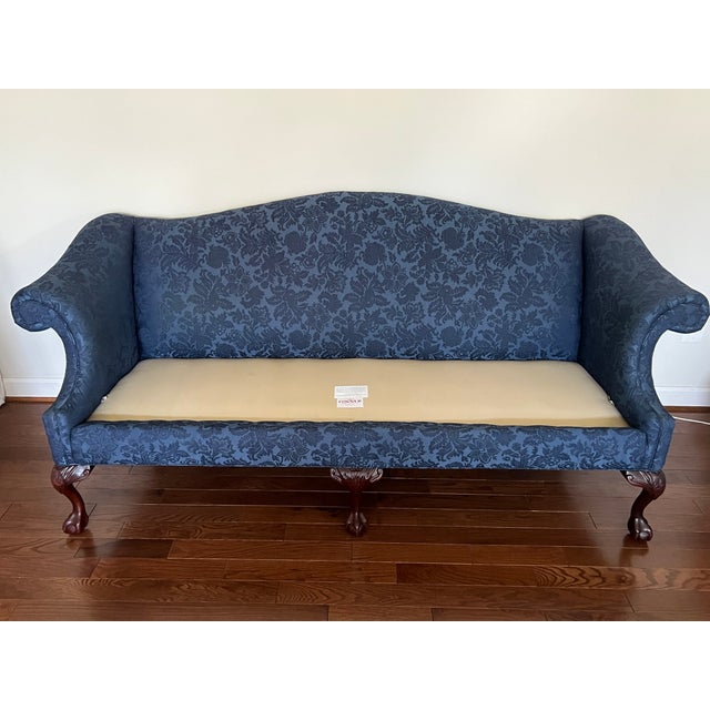 Vintage Conover Sapphire Blue Chippendale Style Camelback Settee Sofa For Sale - Image 11 of 15