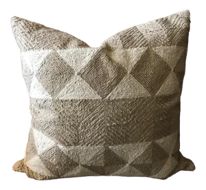 Custom Made Cream & Tan Down-Filled Textured Designer Fabric Pillow