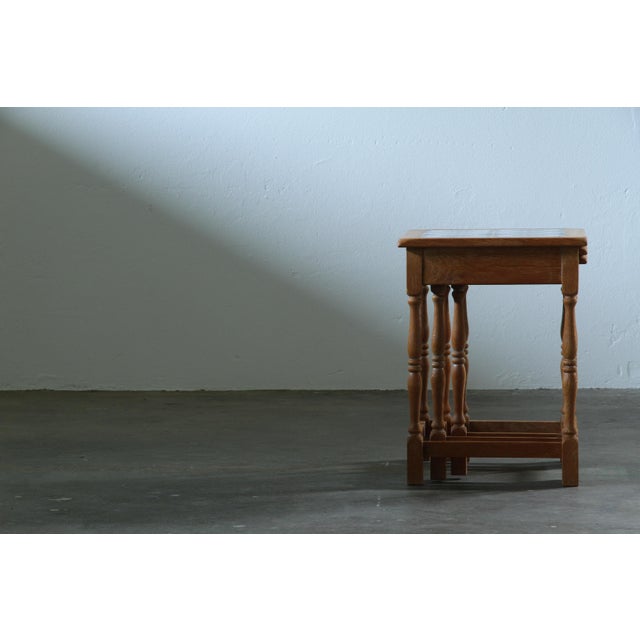 Wood Vintage Danish Oak Stacking Tables in the style of Henning Kjærnulf, 1970s, Set of 3 For Sale - Image 7 of 14