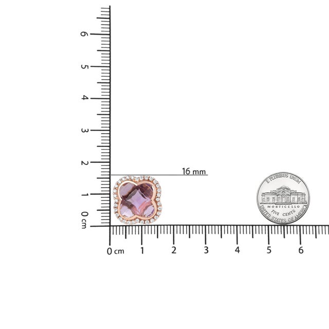 Early 21st Century 18K Rose Gold 3/8 Cttw Diamond and 11x11mm Clover-Cut Purple Amethyst Gemstone Clover Halo Stud Earrings (G-H Color, SI1-SI2 Clarity) For Sale - Image 5 of 5