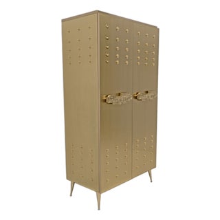 Italian Brass Bar Cabinet with Sculptural Cast Brass Handles, 1980 For Sale