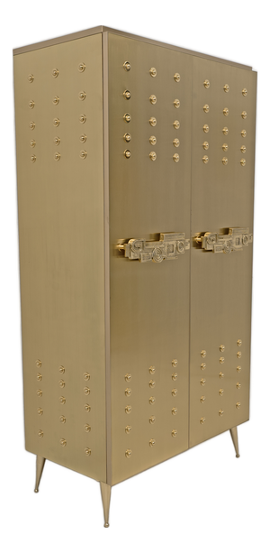 Italian Brass Bar Cabinet with Sculptural Cast Brass Handles, 1980