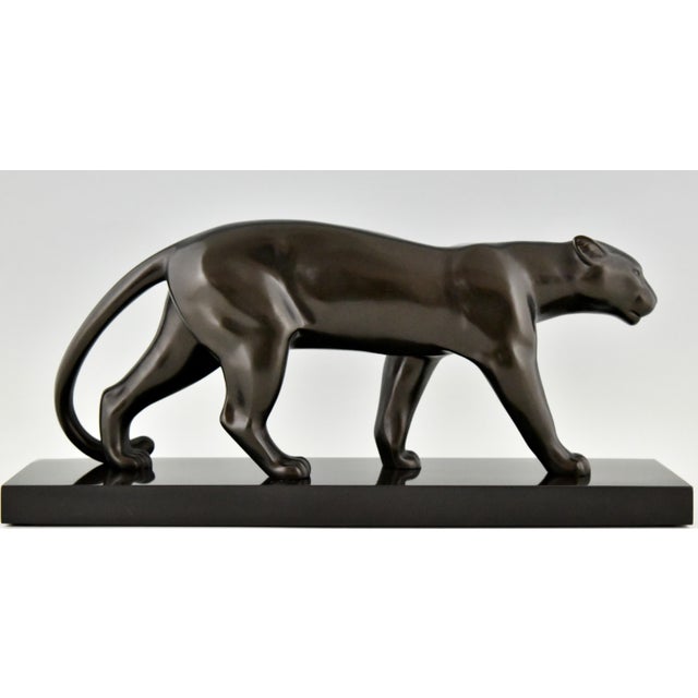 Emile Louis Bracquemond, Sculpture of Walking Panther, 1930, Bronze and Marble For Sale - Image 4 of 14