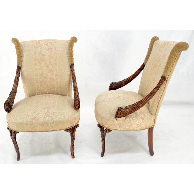 Pair of Carved Mahogany Fireside Lounge Chairs Regency Revival Style Clean! For Sale - Image 6 of 15
