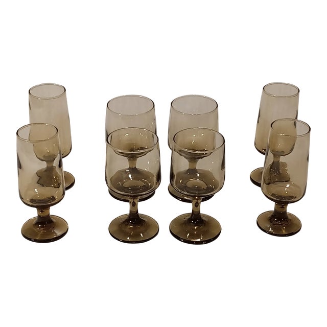 Vintage Libbey Tawny Smoke Brown Wine and Cocktail Glasses - Set of 8 For Sale