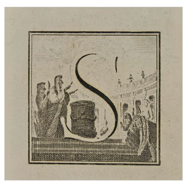 Luigi Vanvitelli, Letter of the Alphabet S, Etching, 18th Century For Sale