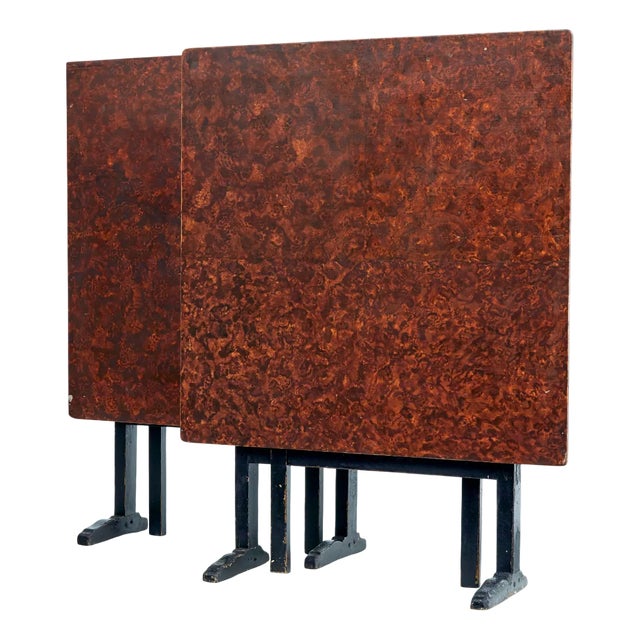 19th Century Swedish Ragwork Painted Folding Tables, 1860, Set of 2 For Sale