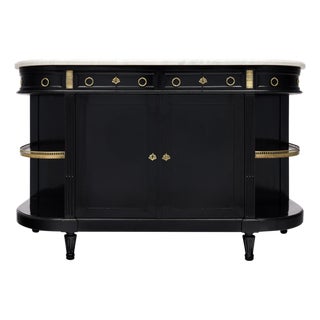 French Louis XVI Ebonized Mahogany Buffet With Carrara Marble and Brass Galleries, Circa 1880 For Sale