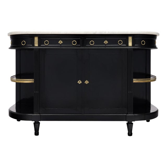 French Louis XVI Ebonized Mahogany Buffet With Carrara Marble and Brass Galleries, Circa 1880 For Sale