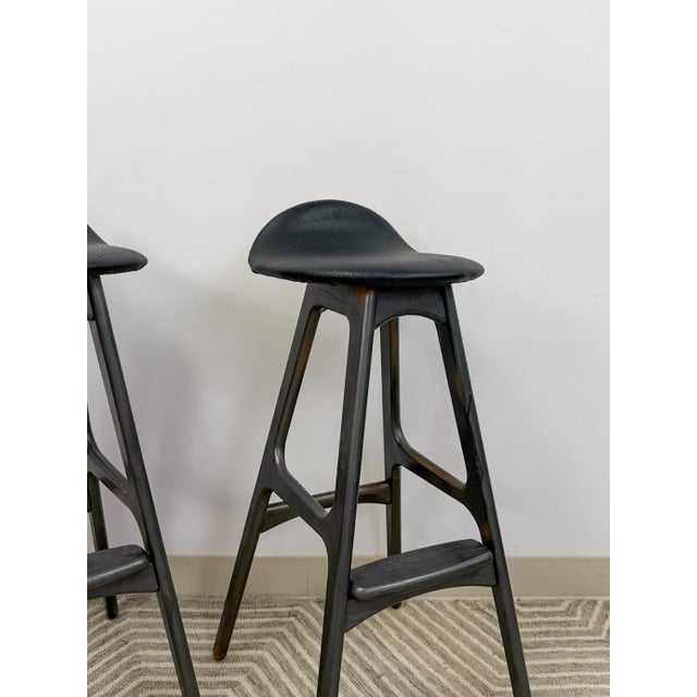 Mid-Century Modern Rare Erik Buch MCM Teak Barstool Pair Danish Modern Vintage Collector Find For Sale - Image 3 of 12