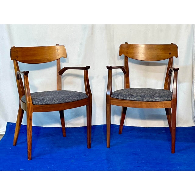 Vintage Kipp Stewart for Drexel Declaration Sculpted Walnut Armchairs - Pair (Newly Restored & Upholstered in Knoll Fabric) For Sale - Image 17 of 17