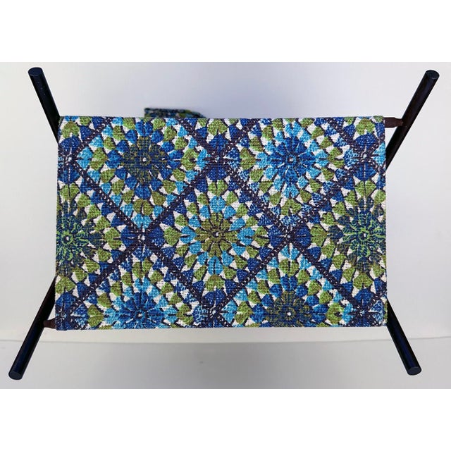 Blue Vintage Folding X-Base Knitting Yarn/Sewing Basket For Sale - Image 8 of 8