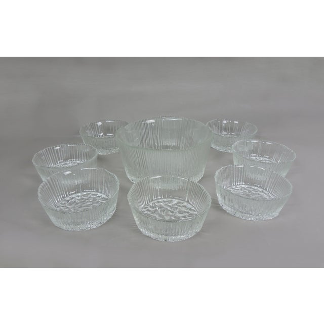 Mid-Century Modern 1970s Iittala Ultima Thule Style Wirkkala Clear Ice Glass Set of Nine Serving Bowls For Sale - Image 3 of 12