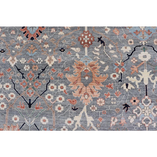 Textile Large Floral Oushak Rug by Keivan Woven Arts, Gray, 10'1 X 14'2 For Sale - Image 7 of 13