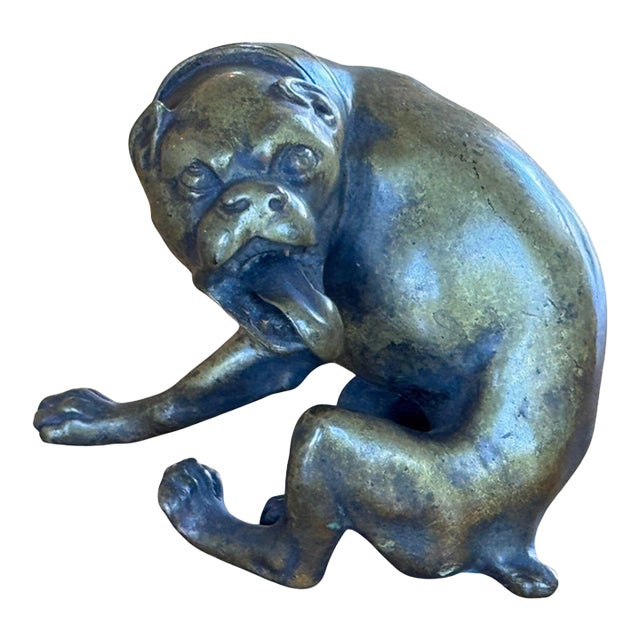19th Century Austrian Bronze Bulldog Seated With Tongue Out For Sale