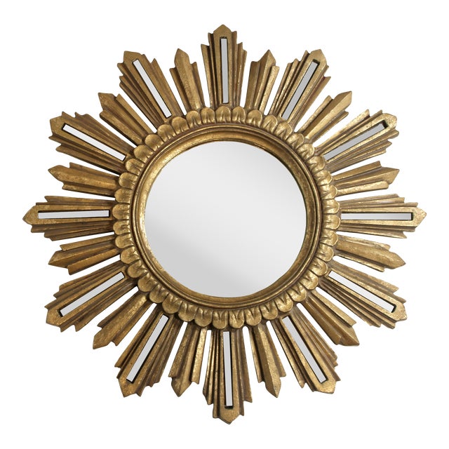 Large French Hollywood Regency Vintage Sunburst Mirror For Sale