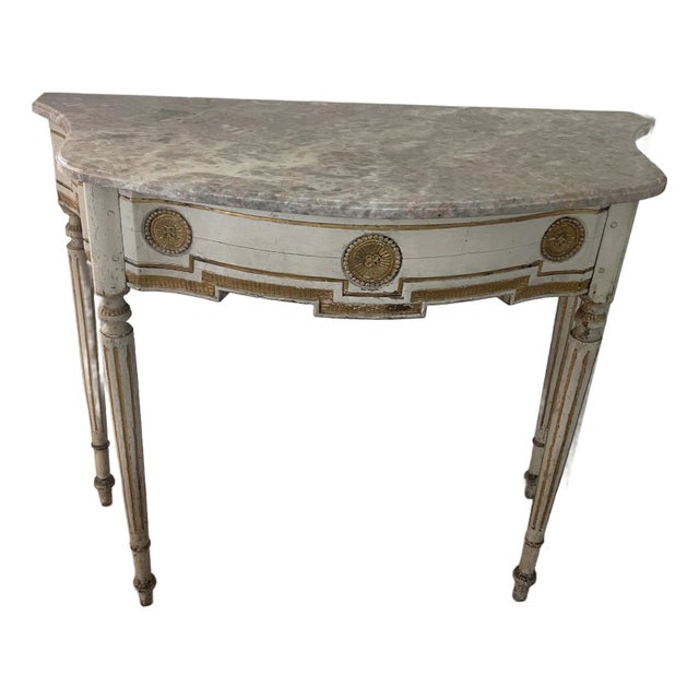 Antique French Painted and Gilt Wood Console Table With Marble Top For Sale