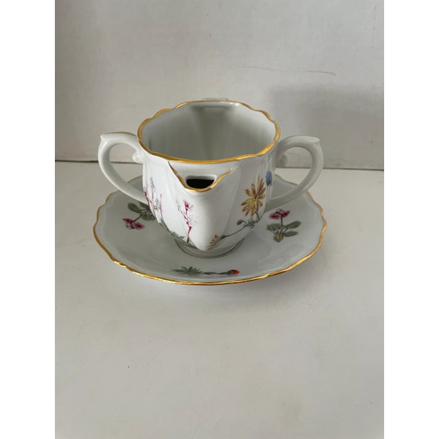 Mid Modern Century Porcelain Lourioux Philippe Deshoulieres Wild Flower Gravy Boat w/ underplate. From France. This piece...