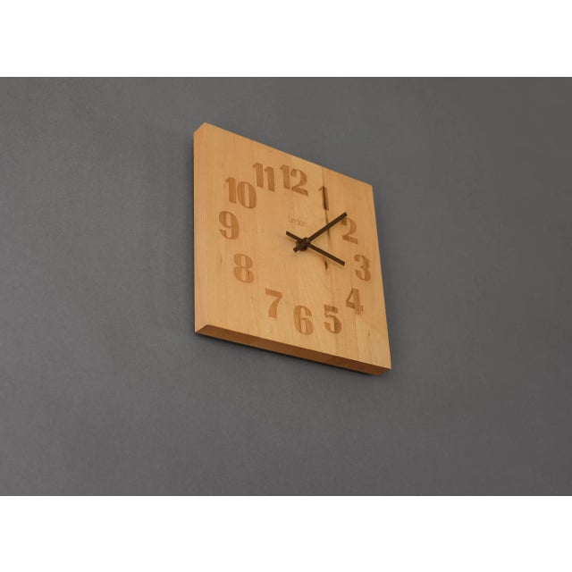Wood Vintage Danish Modern Linden Square Butcher Block Clock For Sale - Image 7 of 9