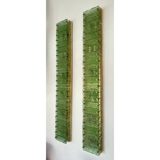Large Contemporary Pair of Brass Green Gold Leaf Murano Glass Sconces, Italy For Sale - Image 13 of 13