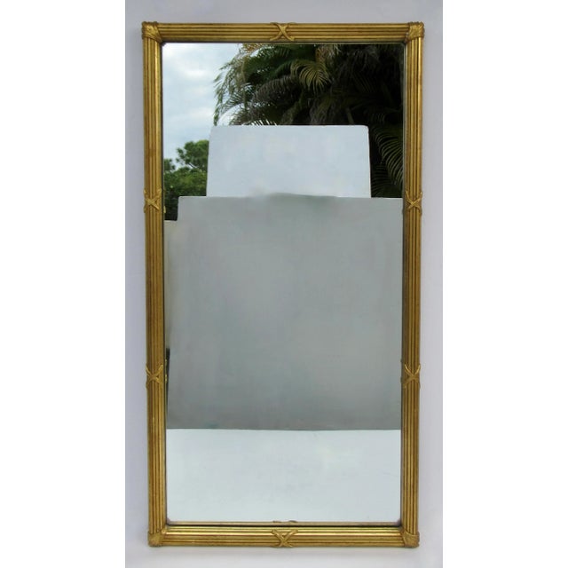 Vintage Hollywood Regency Carved Wood, Gilded Gold Leaf Overlay Wall or Pier Mirror Mitered Corners For Sale - Image 4 of 12