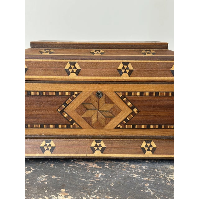 Wood Vintage Parquetry Box With Removable Tray + Velvet Interior, Circa 1920s-30s For Sale - Image 7 of 17