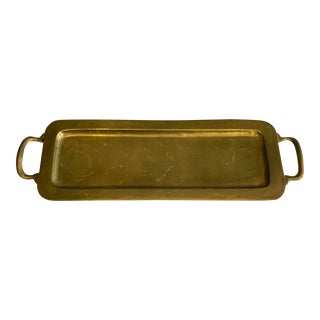 1960s Mid-Century Rectangular Brass Tray With Handles For Sale
