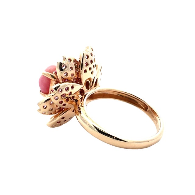 18k Rose Gold Conch Pearl, Ruby & Pink Sapphire Floral Ring, Size 6 For Sale - Image 9 of 12