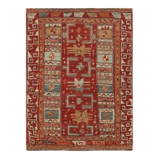 Rug & Kilim’s Tribal Rug in Rich Red, With Colorful Geometric Patterns For Sale
