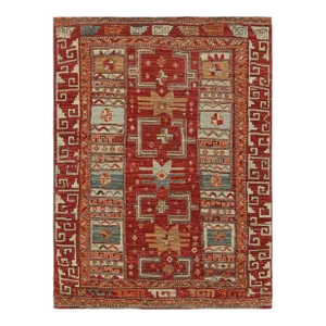 Rug & Kilim’s Tribal Rug in Rich Red, With Colorful Geometric Patterns