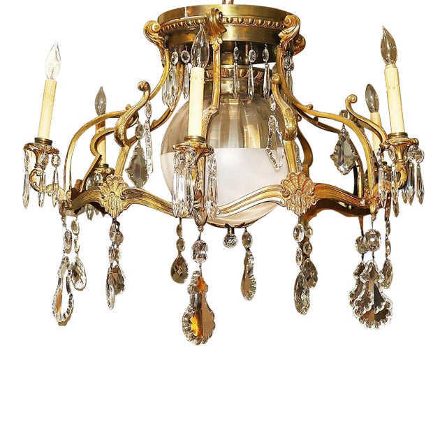 1900s French Art Nouveau Bronze Dore' Chandelier For Sale