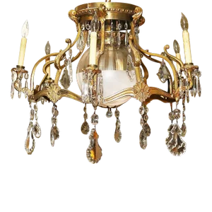 1900s French Art Nouveau Bronze Dore' Chandelier
