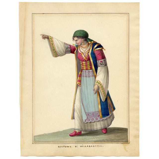 Michela De Vito, Costume of Villabadessa, Albanian Colony, Province of Teramo in the Kingdom of Naples, 1800s, Watercolour For Sale - Image 3 of 7